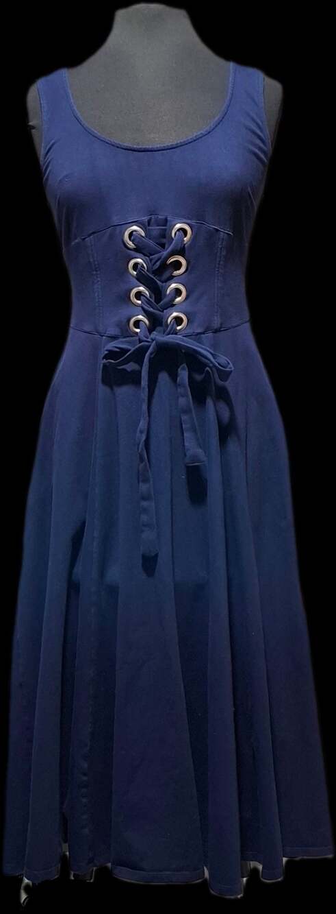eShakti Navy Blue Lace-Up Corset Front Sleeveless Midi Dress Size M-10